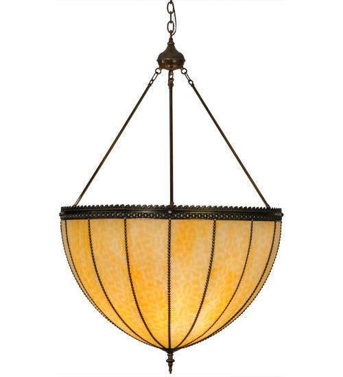Meyda Lighting Gothic 32" 4-Light Craftsman Brown Inverted Pendant Light With Beige Art Shade Glass