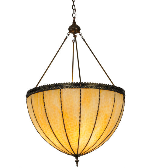 Meyda Lighting Gothic 32" 4-Light Craftsman Brown Inverted Pendant Light With Beige Art Shade Glass