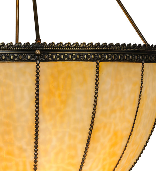 Meyda Lighting Gothic 32" 4-Light Craftsman Brown Inverted Pendant Light With Beige Art Shade Glass