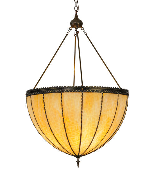 Meyda Lighting Gothic 32" 4-Light Craftsman Brown Inverted Pendant Light With Beige Art Shade Glass