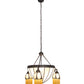 Meyda Lighting Gothic 33" 6-Light Craftsman Brown Highlighted Inverted Pendant Light With Beige Art Shade Glass
