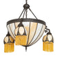 Meyda Lighting Gothic 33" 6-Light Craftsman Brown Highlighted Inverted Pendant Light With Beige Art Shade Glass