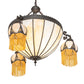 Meyda Lighting Gothic 33" 6-Light Craftsman Brown Highlighted Inverted Pendant Light With Beige Art Shade Glass