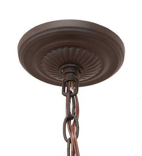Meyda Lighting Gothic 33" 6-Light Craftsman Brown Highlighted Inverted Pendant Light With Beige Art Shade Glass