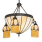 Meyda Lighting Gothic 33" 6-Light Craftsman Brown Highlighted Inverted Pendant Light With Beige Art Shade Glass