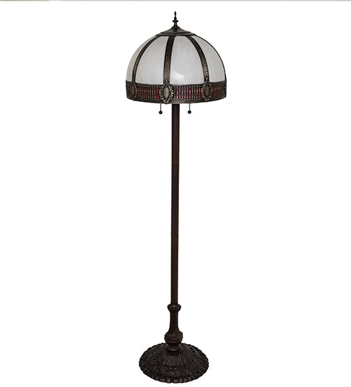 Meyda Lighting Gothic 62" 3-Light Mahogany Bronze Floor Lamp With Red & White Iridescent Shade Glass