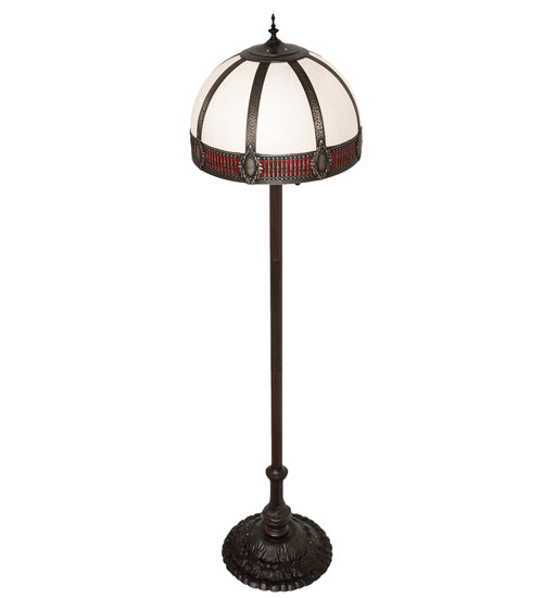 Meyda Lighting Gothic 62" 3-Light Mahogany Bronze Floor Lamp With Red & White Iridescent Shade Glass