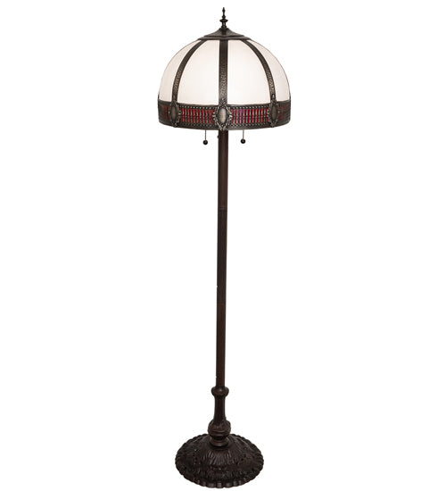 Meyda Lighting Gothic 62" 3-Light Mahogany Bronze Floor Lamp With Red & White Iridescent Shade Glass