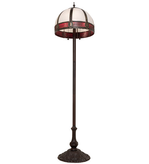 Meyda Lighting Gothic 62" 3-Light Mahogany Bronze Floor Lamp With Red & White Iridescent Shade Glass