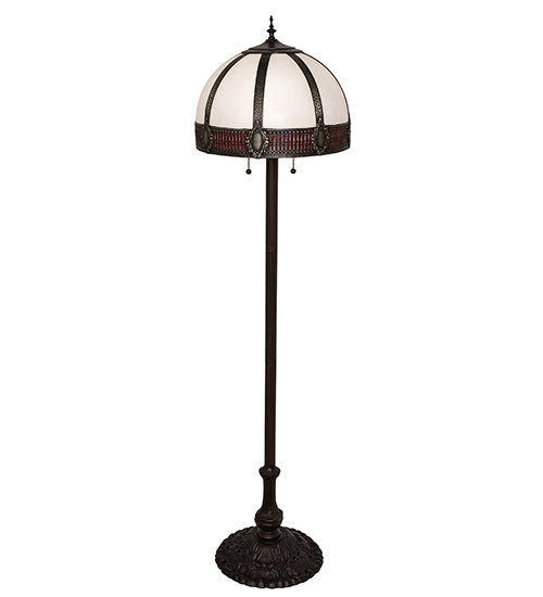 Meyda Lighting Gothic 62" 3-Light Mahogany Bronze Floor Lamp With Red & White Iridescent Shade Glass