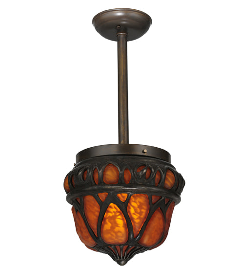 Meyda Lighting Gothic Crown 10" Antique Black Inverted Pendant Light With Amber Shade Glass