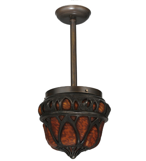 Meyda Lighting Gothic Crown 10" Antique Black Inverted Pendant Light With Amber Shade Glass