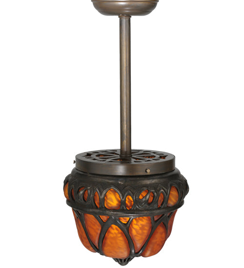 Meyda Lighting Gothic Crown 10" Antique Black Inverted Pendant Light With Amber Shade Glass