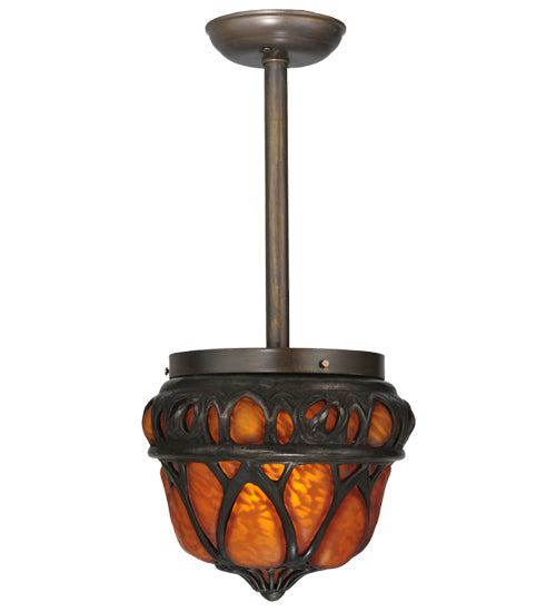 Meyda Lighting Gothic Crown 10" Antique Black Inverted Pendant Light With Amber Shade Glass