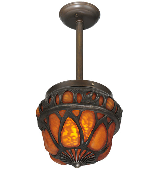 Meyda Lighting Gothic Crown 10" Antique Black Inverted Pendant Light With Amber Shade Glass