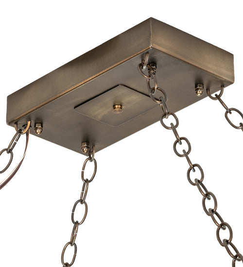 Meyda Lighting Gothic Fleur-de-lis 48" 2-Light Antique Copper Island Inverted Pendant Light With Silver Mica Shade Glass