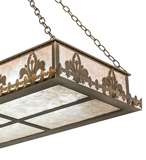 Meyda Lighting Gothic Fleur-de-lis 48" 2-Light Antique Copper Island Inverted Pendant Light With Silver Mica Shade Glass