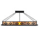 Meyda Lighting Gothic Fleur-de-lis 48" 6-Light Textured Black Inverted Island Pendant Light With Amber Mica Shade Glass