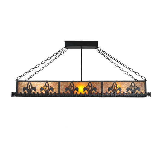 Meyda Lighting Gothic Fleur-de-lis 48" 6-Light Textured Black Inverted Island Pendant Light With Amber Mica Shade Glass