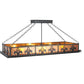 Meyda Lighting Gothic Fleur-de-lis 48" 6-Light Textured Black Inverted Island Pendant Light With Amber Mica Shade Glass