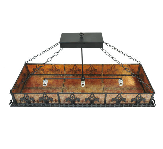 Meyda Lighting Gothic Fleur-de-lis 48" 6-Light Textured Black Inverted Island Pendant Light With Amber Mica Shade Glass