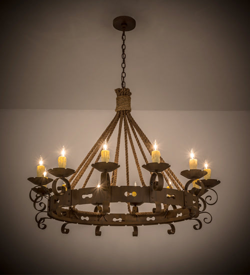 Meyda Lighting Goulaine Corde 48" 12-Light Rust Iron Chandelier With Ivory Faux Candlelight