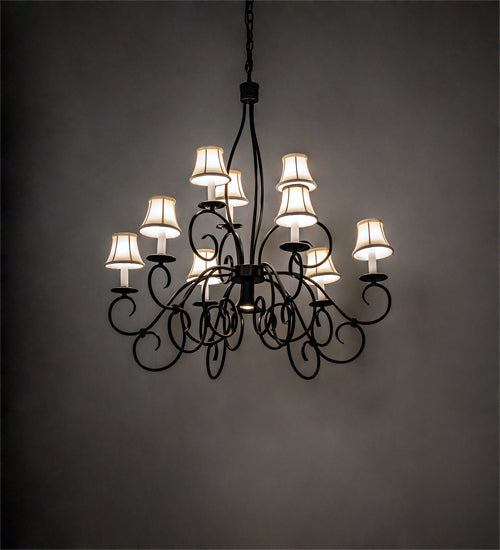 Meyda Lighting Grace 36" 10-Light 2-Tier Blackwash Chandelier With Cream Textrene Shade