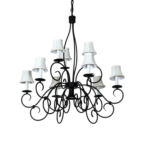 Meyda Lighting Grace 36" 10-Light 2-Tier Blackwash Chandelier With Cream Textrene Shade