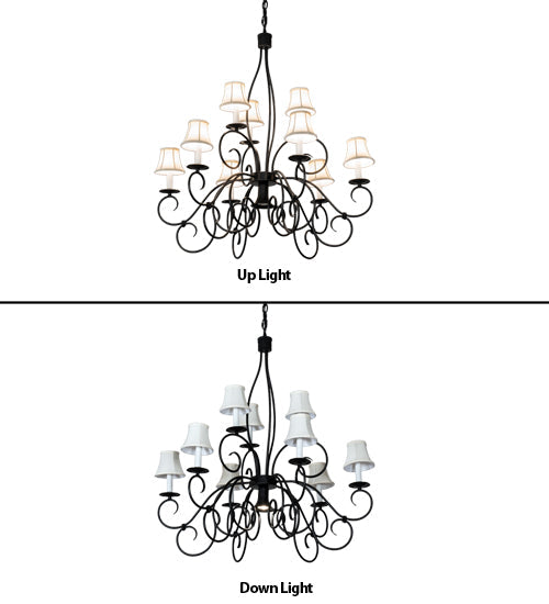 Meyda Lighting Grace 36" 10-Light 2-Tier Blackwash Chandelier With Cream Textrene Shade
