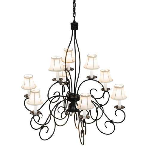 Meyda Lighting Grace 36" 10-Light 2-Tier Blackwash Chandelier With Cream Textrene Shade