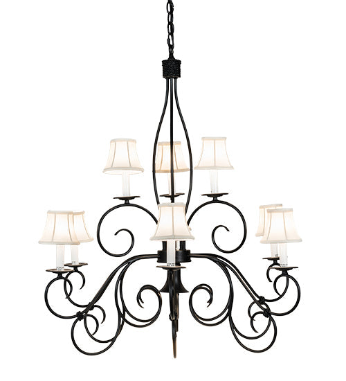 Meyda Lighting Grace 36" 10-Light 2-Tier Blackwash Chandelier With Cream Textrene Shade