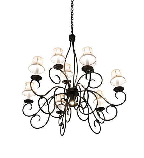 Meyda Lighting Grace 36" 10-Light 2-Tier Blackwash Chandelier With Cream Textrene Shade