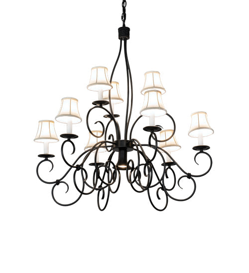 Meyda Lighting Grace 36" 10-Light 2-Tier Blackwash Chandelier With Cream Textrene Shade