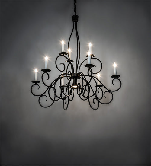 Meyda Lighting Grace 36" 10-Light 2-Tier Blackwash Chandelier With White Faux Candlelight