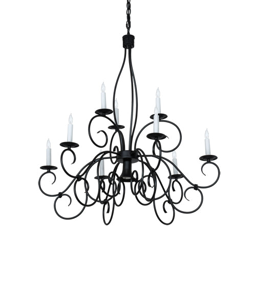 Meyda Lighting Grace 36" 10-Light 2-Tier Blackwash Chandelier With White Faux Candlelight