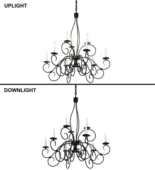 Meyda Lighting Grace 36" 10-Light 2-Tier Blackwash Chandelier With White Faux Candlelight