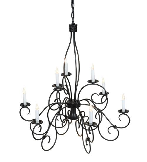 Meyda Lighting Grace 36" 10-Light 2-Tier Blackwash Chandelier With White Faux Candlelight