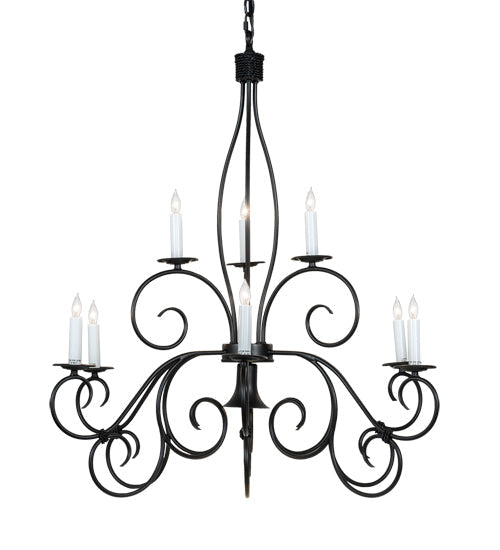 Meyda Lighting Grace 36" 10-Light 2-Tier Blackwash Chandelier With White Faux Candlelight