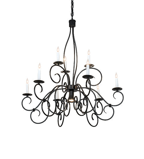 Meyda Lighting Grace 36" 10-Light 2-Tier Blackwash Chandelier With White Faux Candlelight