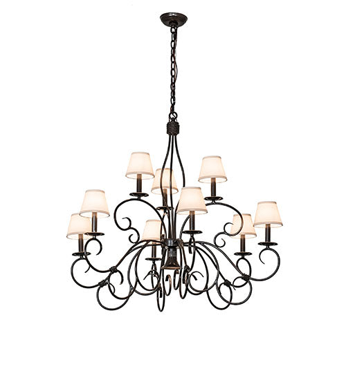 Meyda Lighting Grace 40" 10-Light 2-TIer Timeless Bronze Chandelier With White Natural Linen Shade