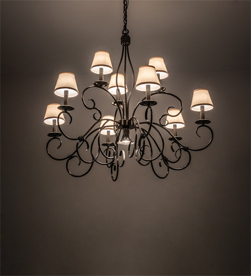 Meyda Lighting Grace 40" 10-Light 2-TIer Timeless Bronze Chandelier With White Natural Linen Shade