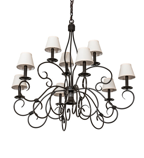 Meyda Lighting Grace 40" 10-Light 2-TIer Timeless Bronze Chandelier With White Natural Linen Shade