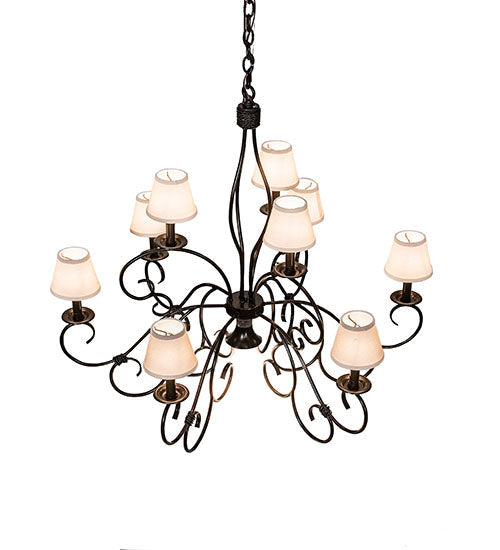 Meyda Lighting Grace 40" 10-Light 2-TIer Timeless Bronze Chandelier With White Natural Linen Shade