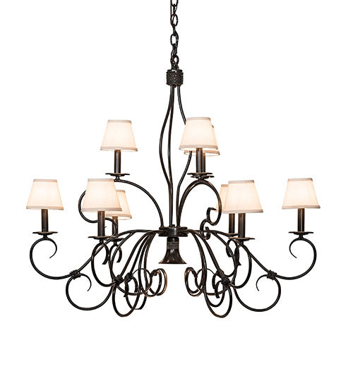 Meyda Lighting Grace 40" 10-Light 2-TIer Timeless Bronze Chandelier With White Natural Linen Shade