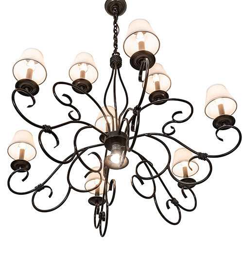 Meyda Lighting Grace 40" 10-Light 2-TIer Timeless Bronze Chandelier With White Natural Linen Shade