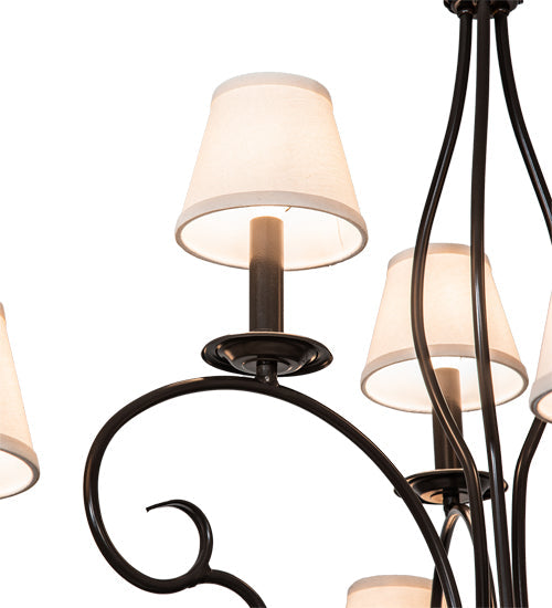 Meyda Lighting Grace 40" 10-Light 2-TIer Timeless Bronze Chandelier With White Natural Linen Shade
