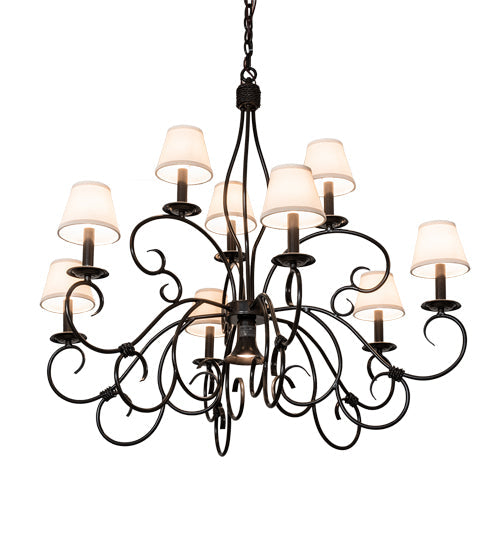 Meyda Lighting Grace 40" 10-Light 2-TIer Timeless Bronze Chandelier With White Natural Linen Shade