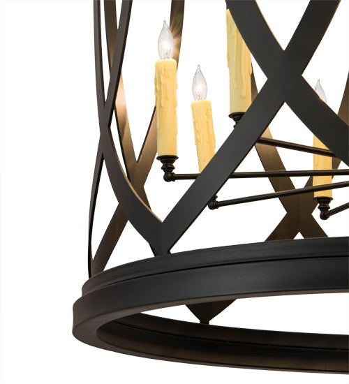 Meyda Lighting Grafton 42" 18-Light Textured Black Pendant Light With Ivory Faux Candlelight