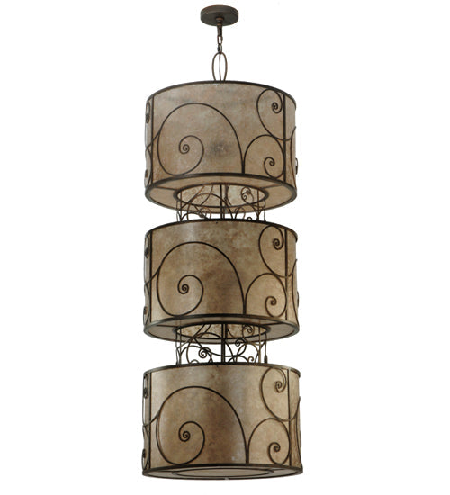 Meyda Lighting Granada 24" 9-Light 3-Tier Gilded Tobacco Pendant Light With Silver Mica Shade Glass