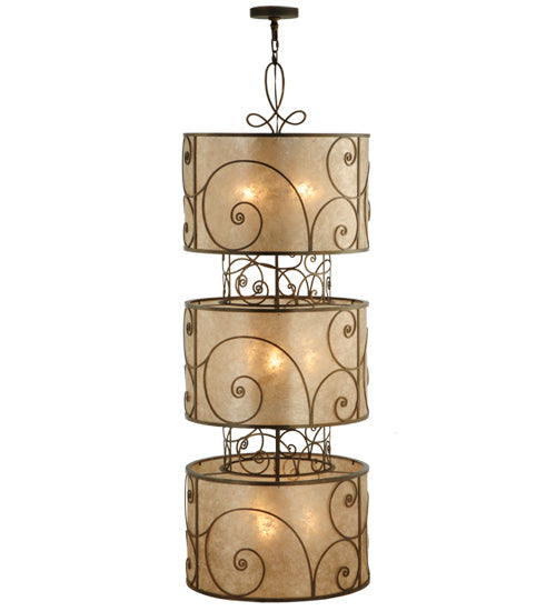 Meyda Lighting Granada 24" 9-Light 3-Tier Gilded Tobacco Pendant Light With Silver Mica Shade Glass